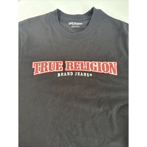 True Religion Jeans T shirt Mens M Black‎ Embroidered Logo Preppy - Picture 11 of 11